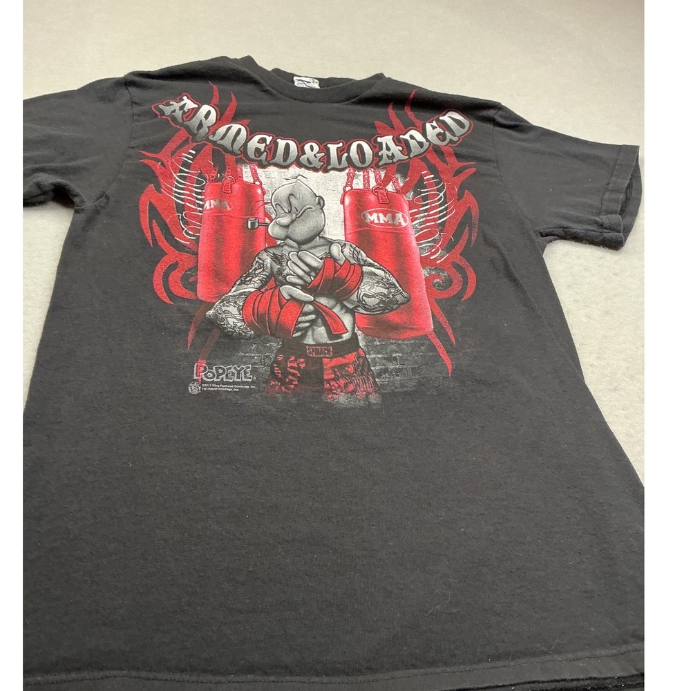 Popeye Vintage MMA Armed & Loaded Graphic T-Shirt Black Size M Delta Pro Weight